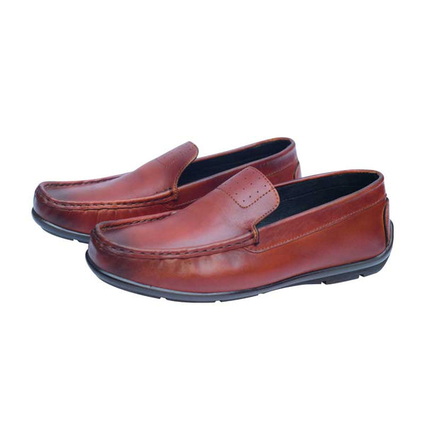 Leather moccasins with patina color